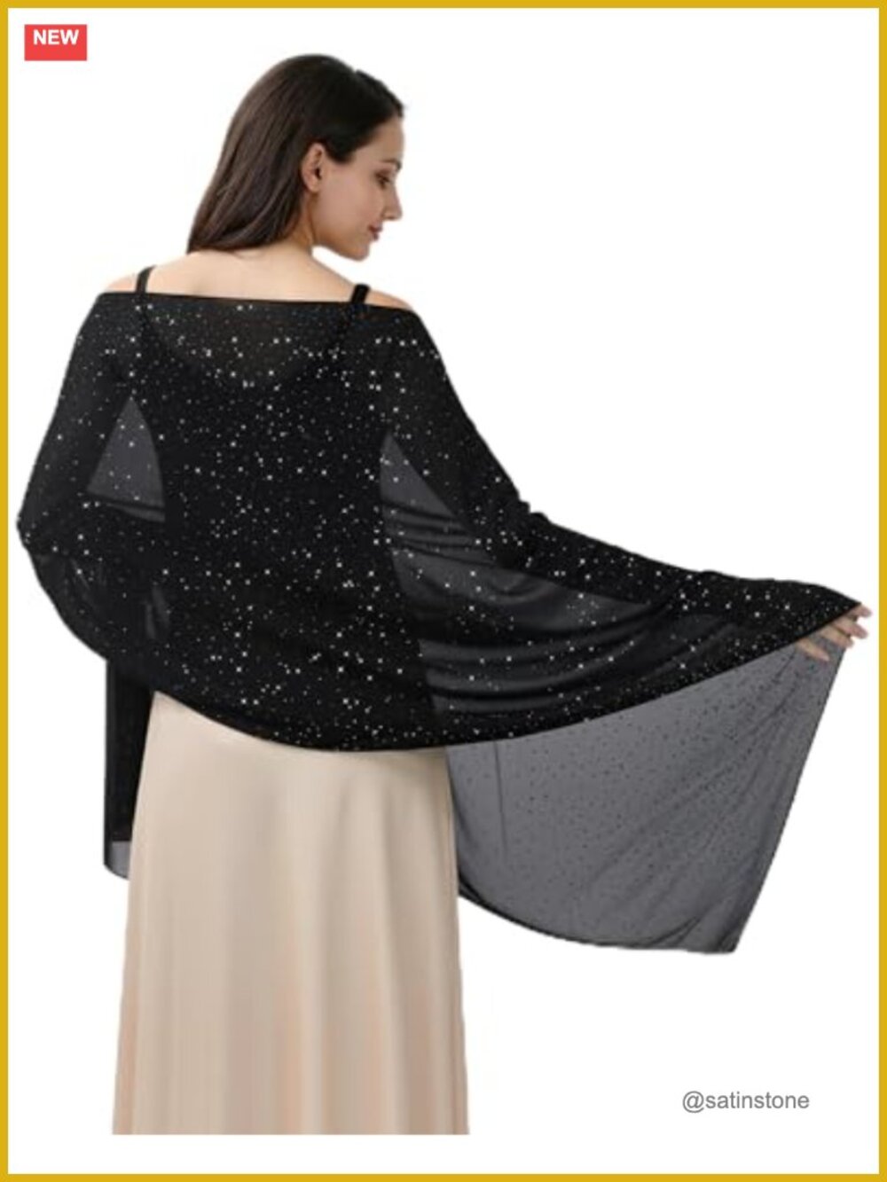 Sheer Chiffon Sparkly Rhinestone Wrap Shawl for Evening Dress Wedding Scarf